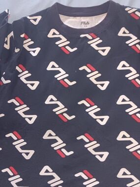 Fila Navy Crewneck Tee with White & Red Logo Print